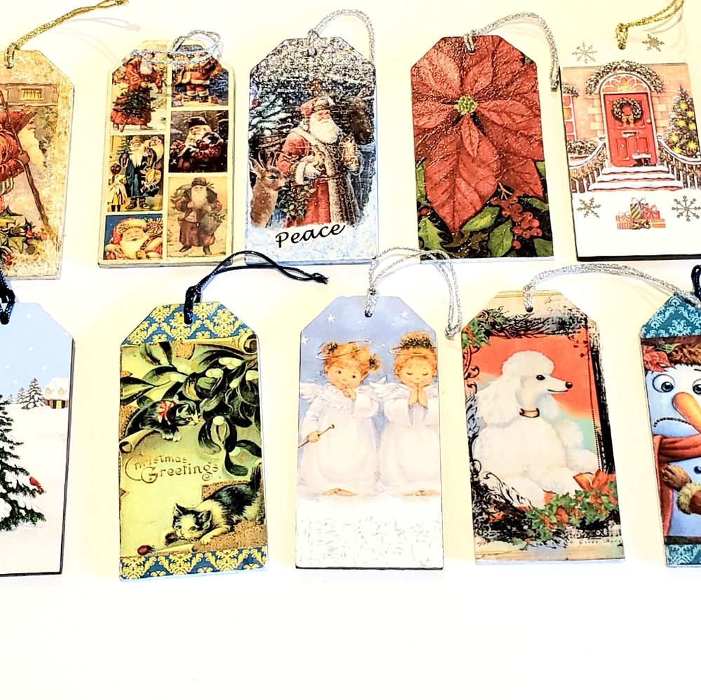 Set of 14. Christmas tag ornaments